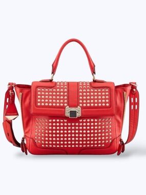 Rebecca Minkoff Red Italian Leather Studded Satchel Crossbody Bag Like New